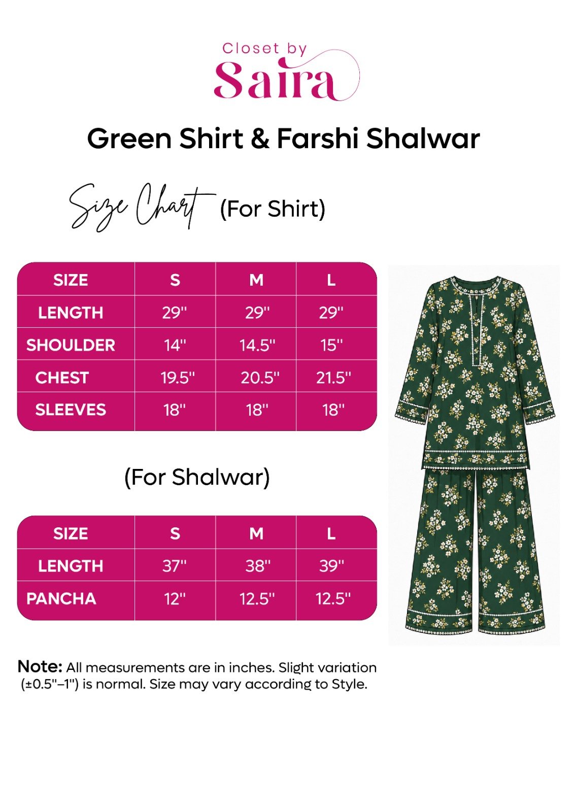 Mehak size guide