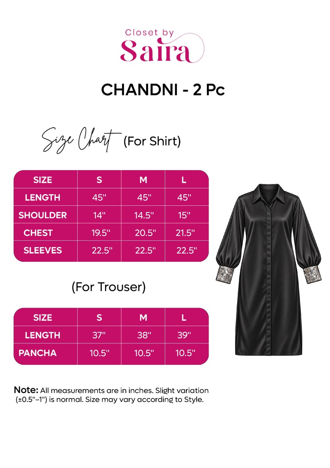 Chandni🌸 size guide