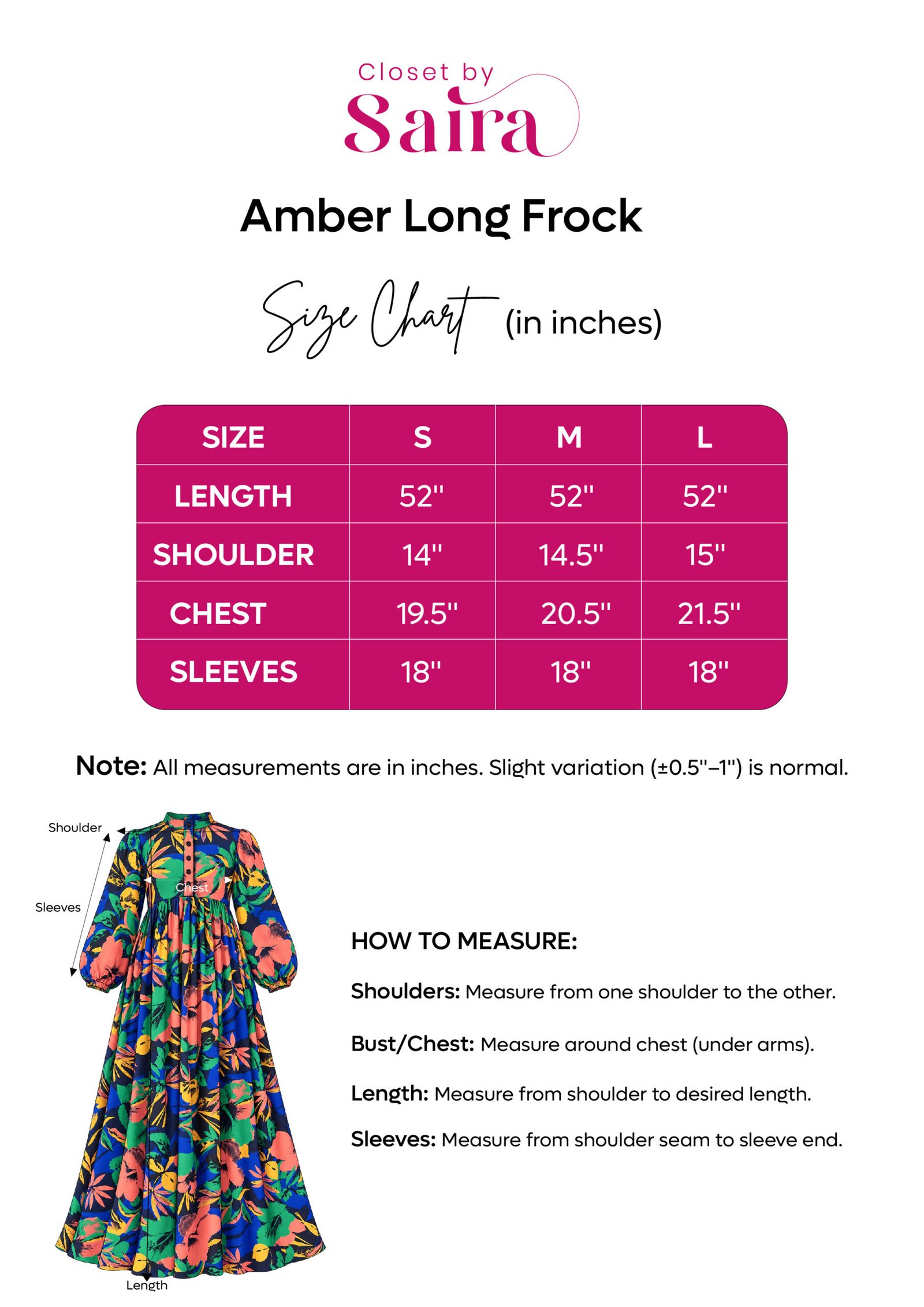 Amber size guide