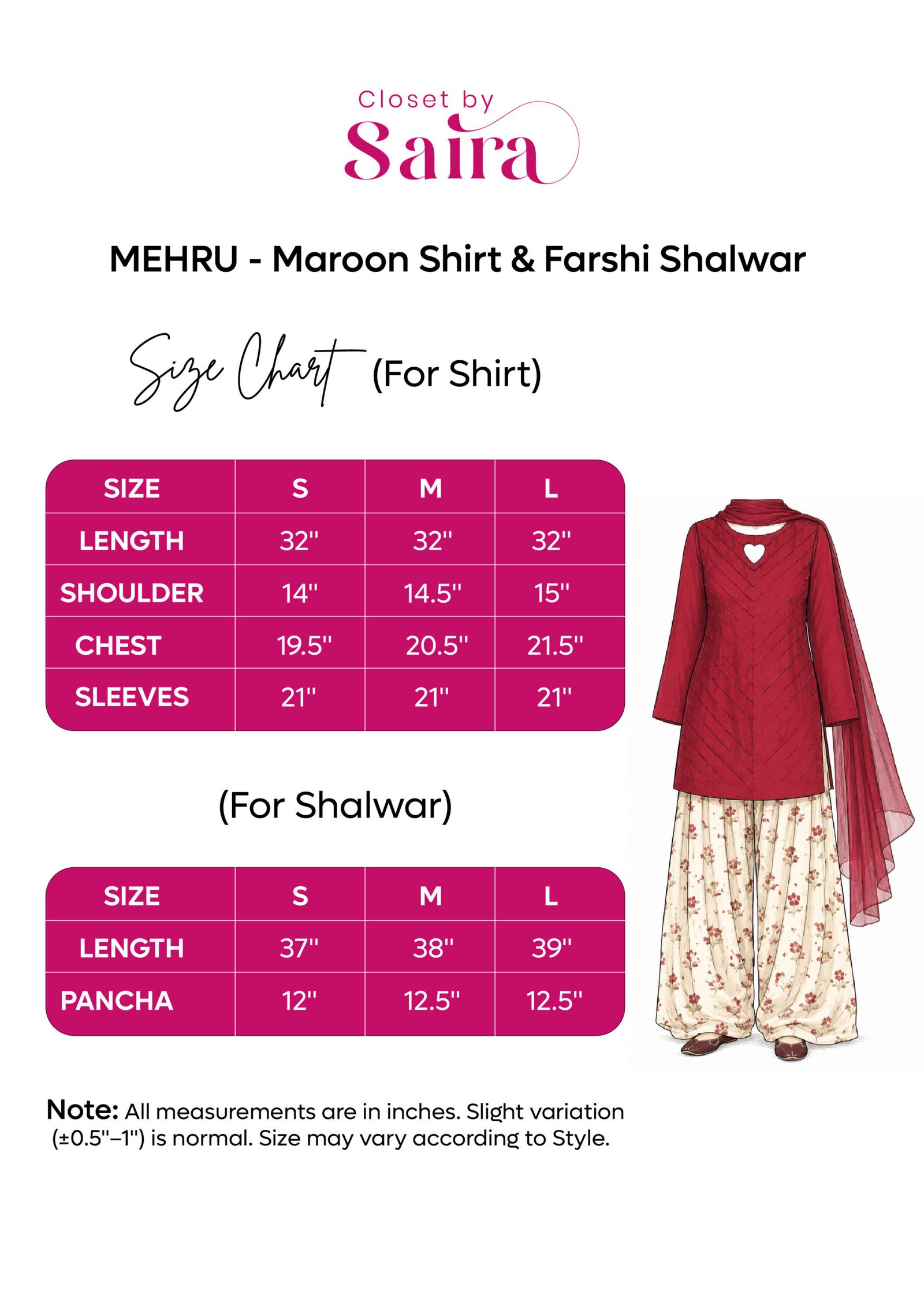 Mehru size guide