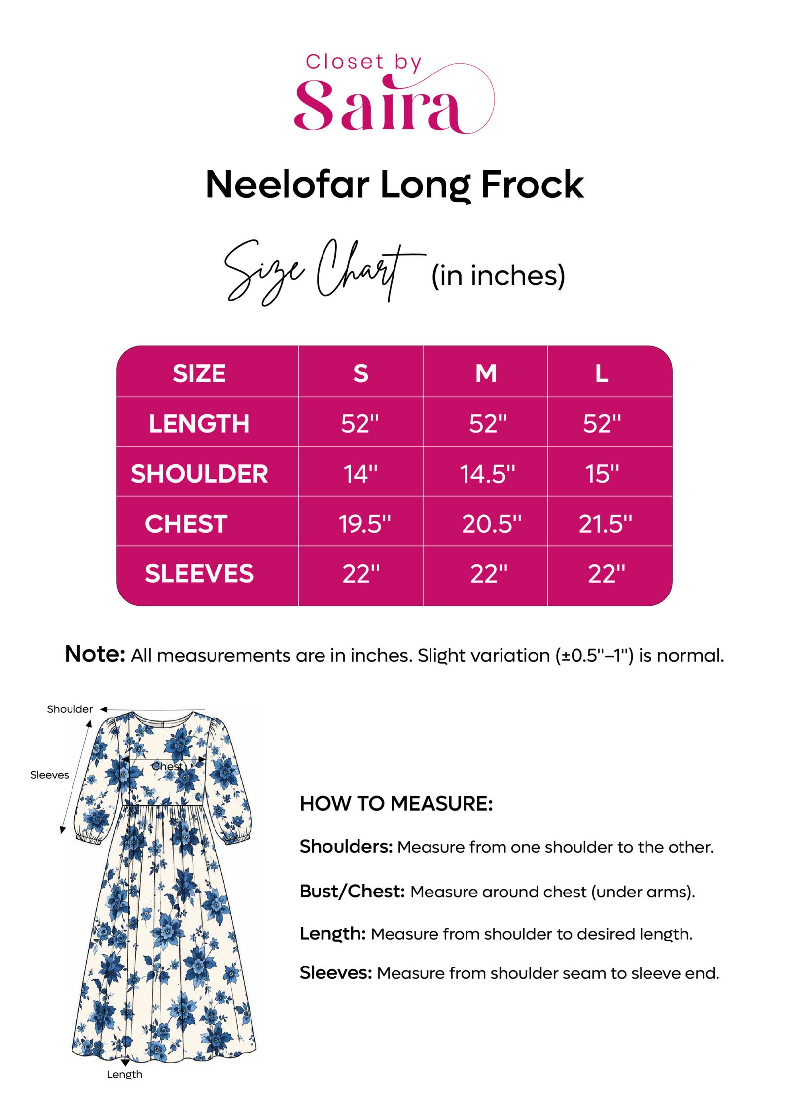 Neelofar 🌸 size guide