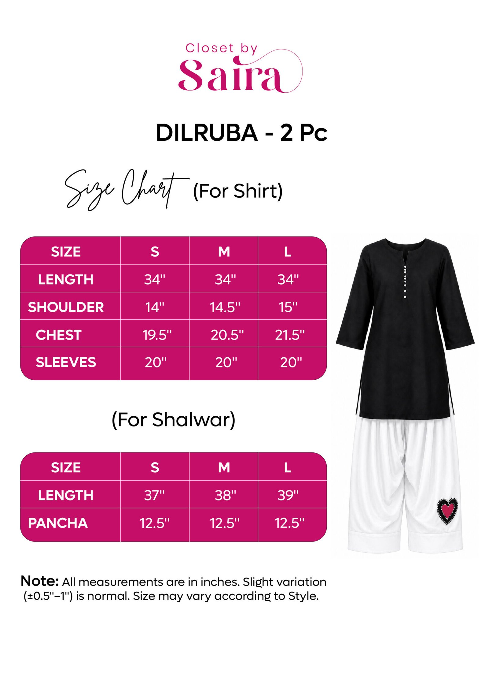 Dilruba 🌸 size guide