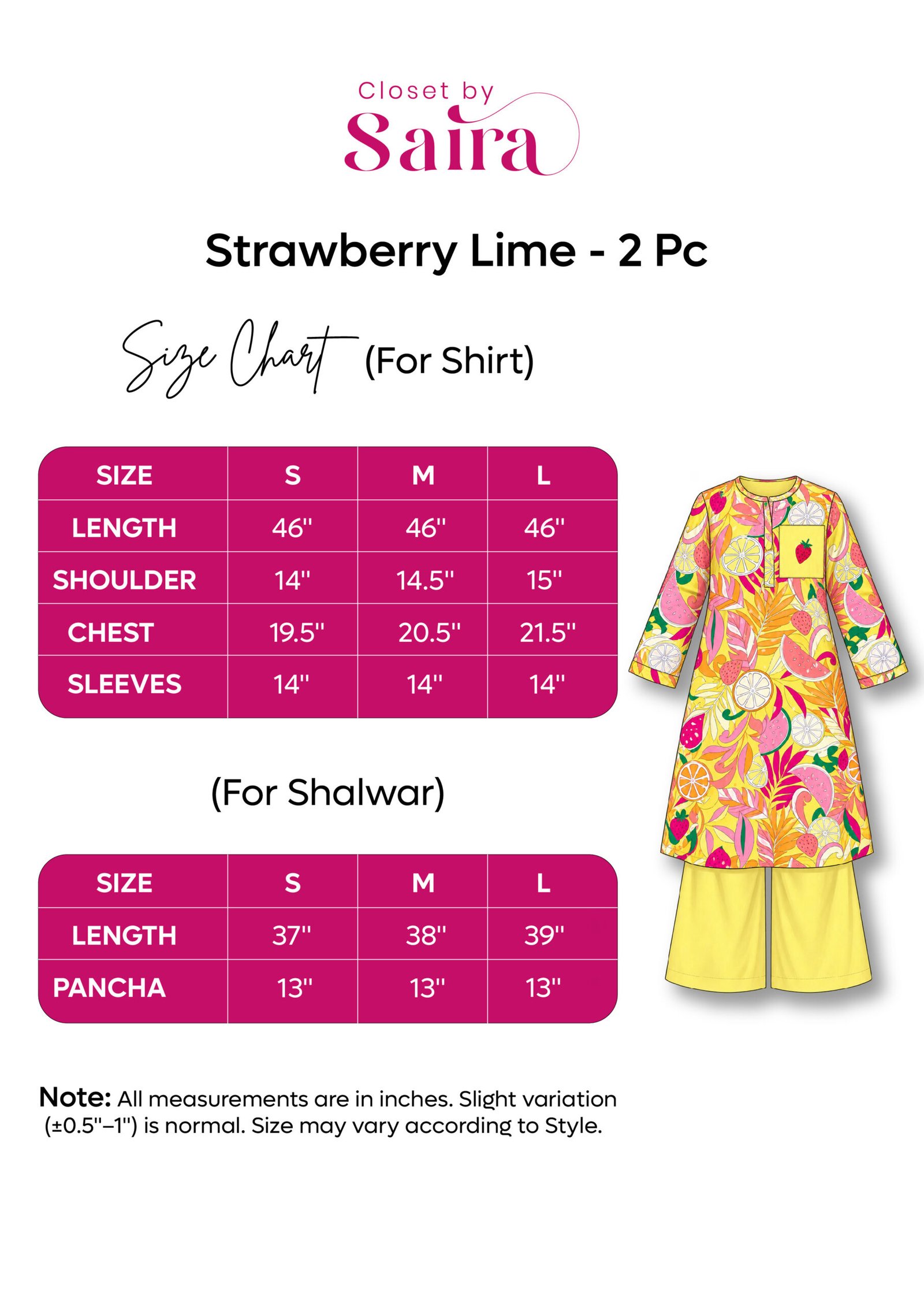 Strawberry Lime size guide